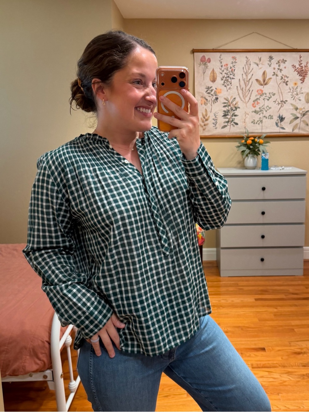 J. Crew Green and White Gingham Cotton Henley Top 12